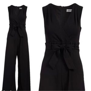 Shelby & Palmer V-neck Sleeveless Black Belted Wide Open Leg Jumpsuit Size 10
